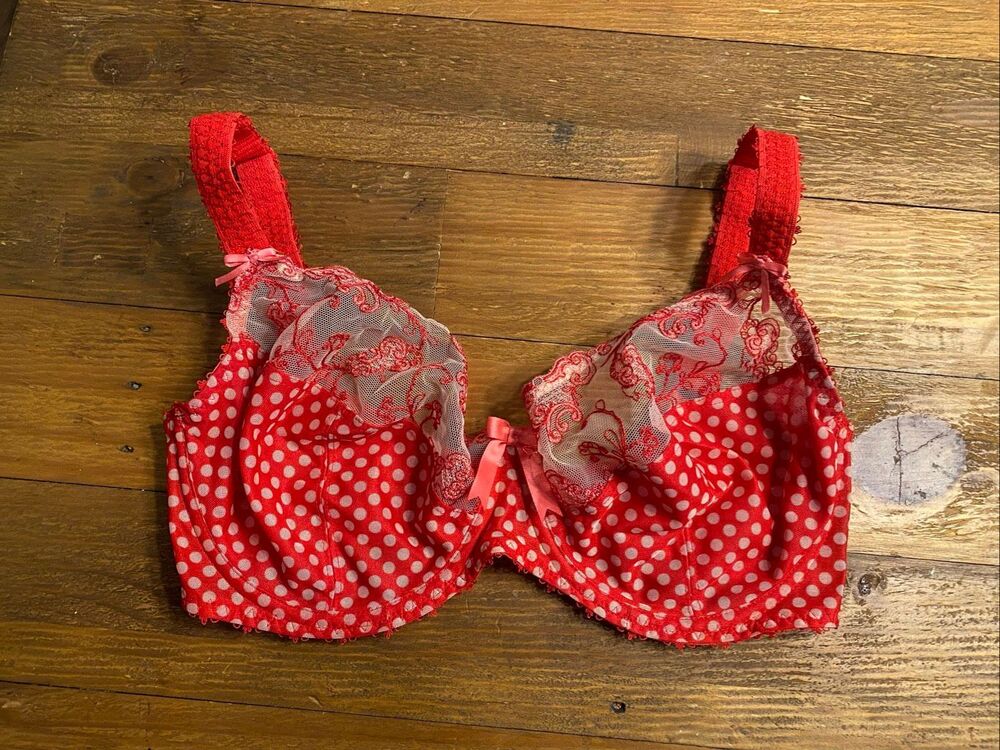 Freya 30FF AA4151 Bra red white  Floral Lace Semi Sheer Polka Dot Underwire